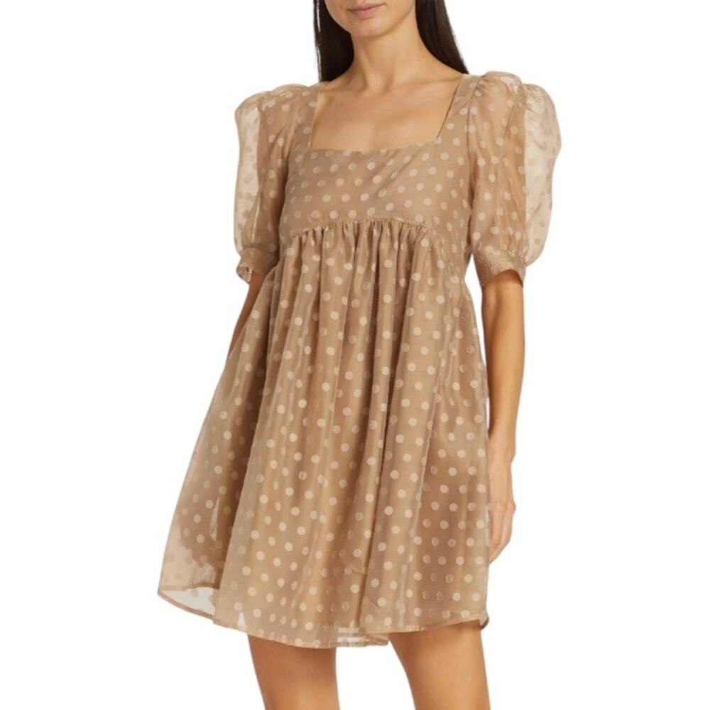 En Saison tan polka dot babydoll Minidress Desiree Organza New wedding neutral - Picture 1 of 13